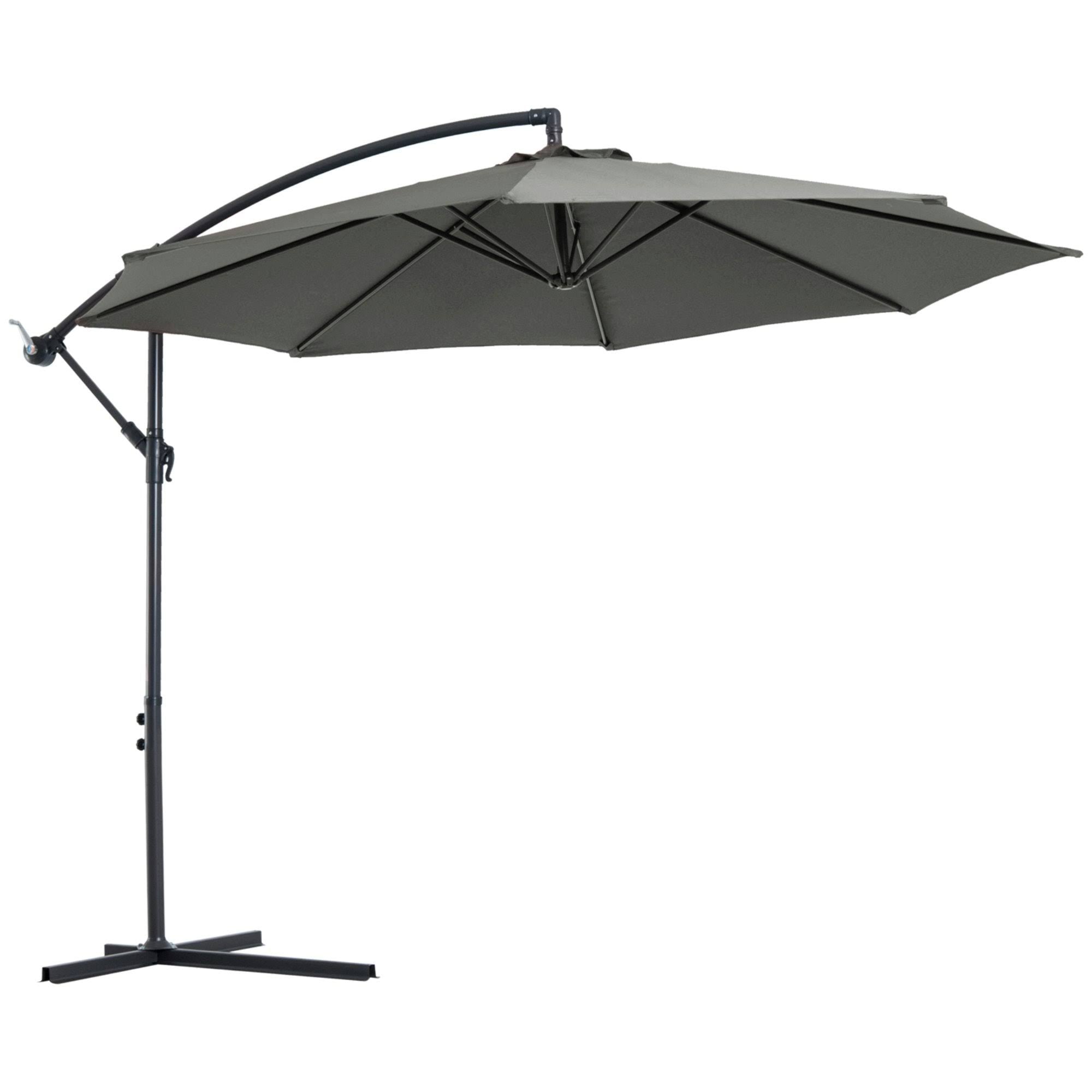 Outsunny 3M Banana Cantilever Umbrella Garden Parasol Sun Shade Grey