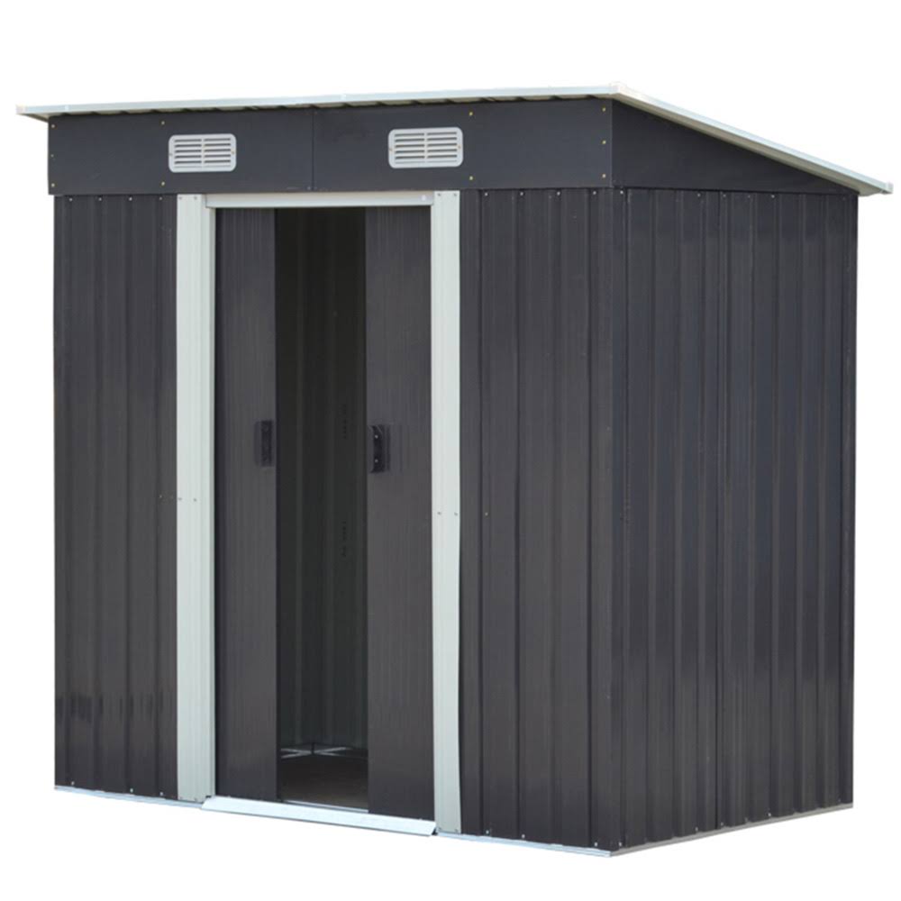 Living and Home 4 x 6ft Double Door Dark Grey Metal Garden Shed with Foundation