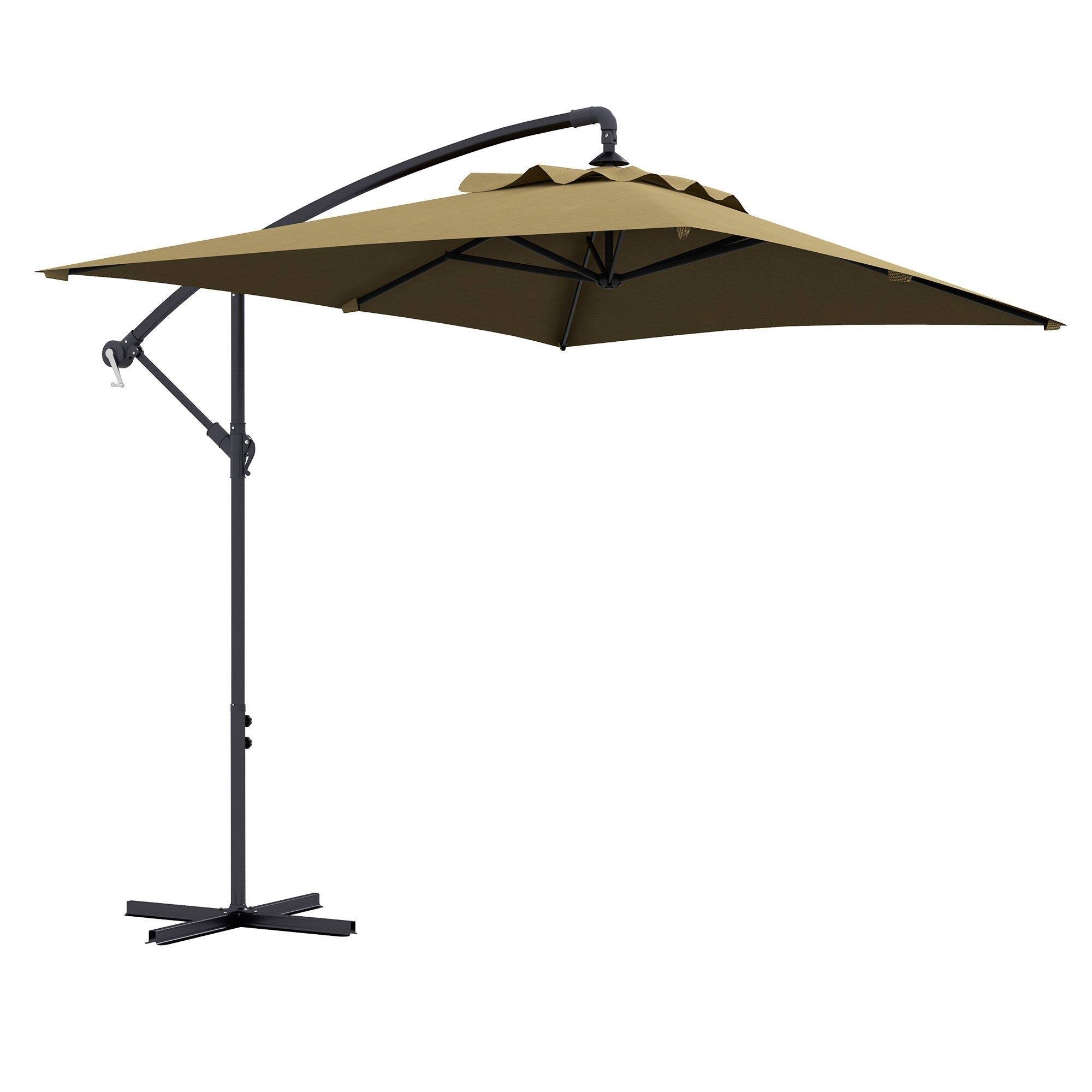 Outsunny 3 M Cantilever Parasol with Cross Base, Crank Handle, 6 Ribs Brown